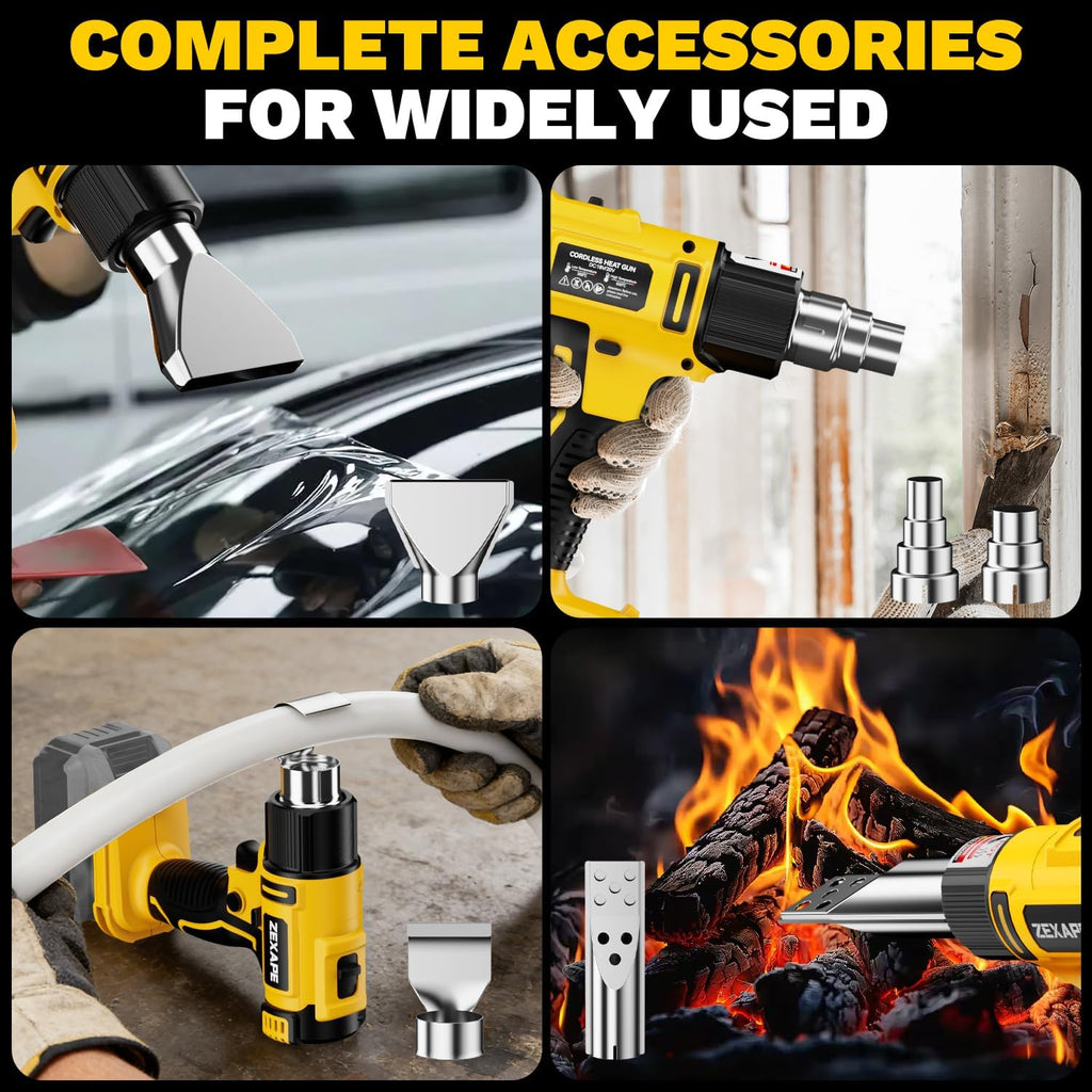Pistola de calor inalámbrica compatible con batería Dewalt de 20 V, pistola de soldadura de calentamiento rápido de 350 W con luz LED, temperatura variable de 122 ℉ a 1022 ℉ con 5 boquillas