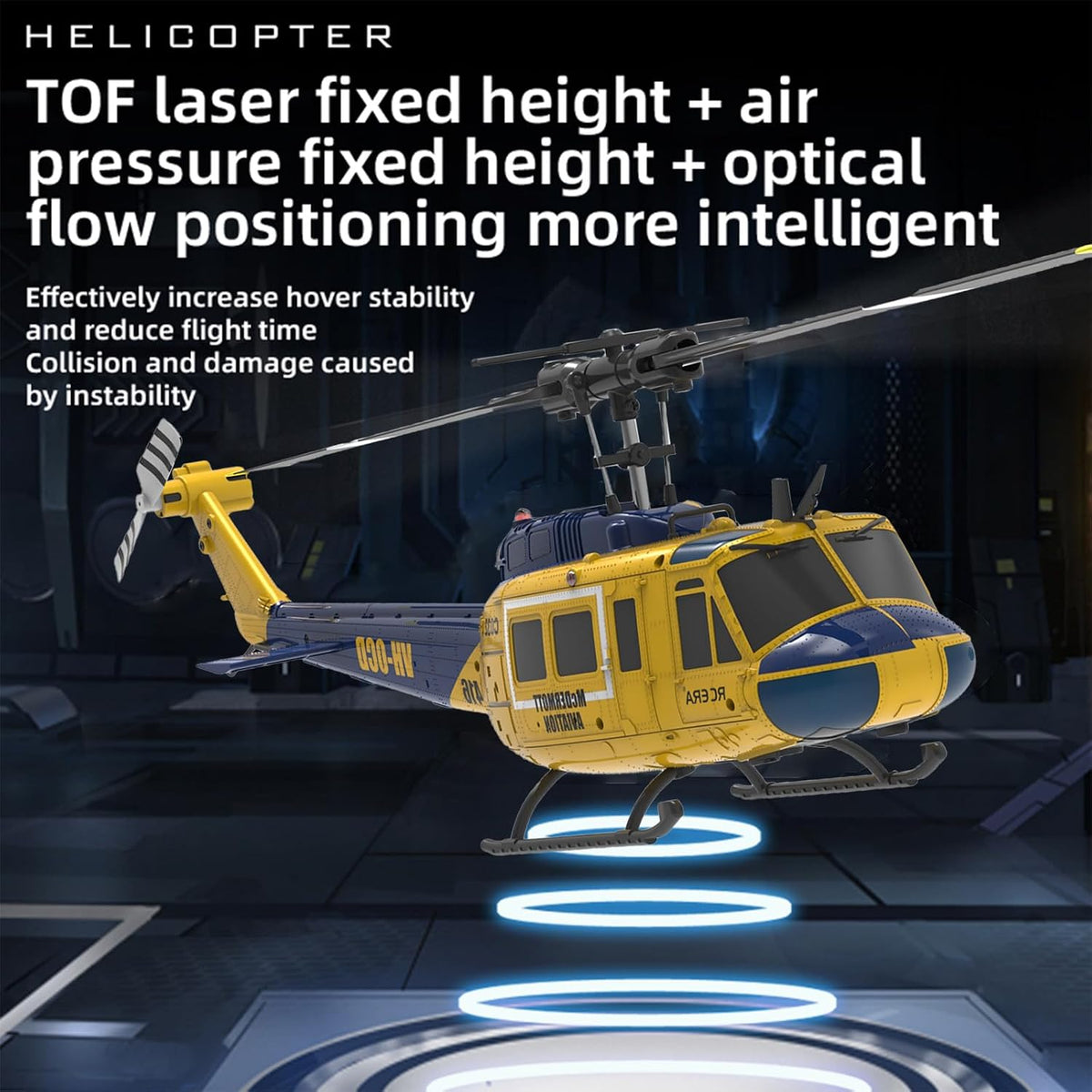 RC ERA C032 UH-1 Huey Helicóptero - Helicópteros a Control Remoto para Adultos, Escala 1/48 2.4G 6CH Avión Estabilizado con Giroscopio con Mantenimiento de Altitud y Flujo Óptico, Dron de