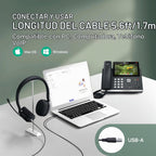 Yealink Auriculares USB UH35 para PC, Auriculares con Cable con Micrófono de Cancelación de Ruido, Certificado para Teams, Diseño de Comodidad Todo el Día, Auriculares Estéreo para Reuniones en Línea
