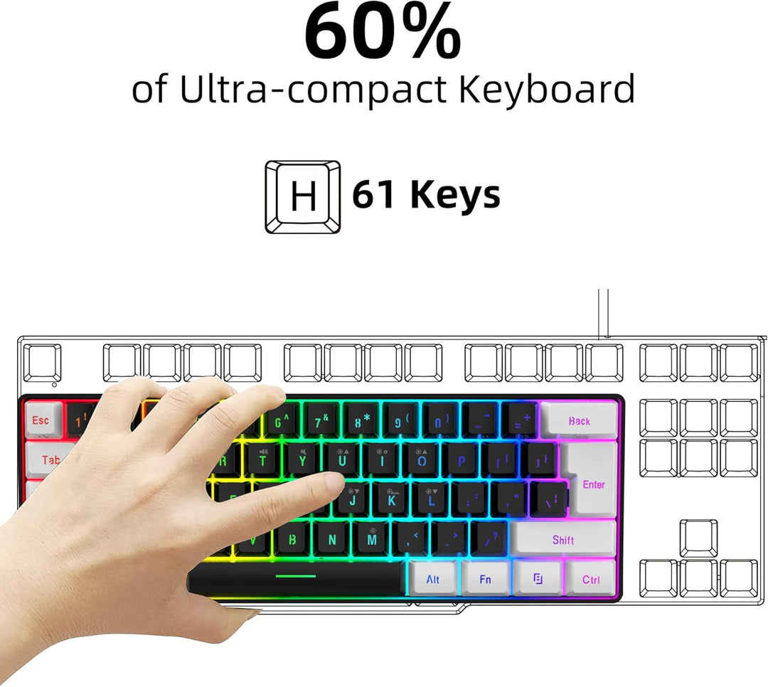 Snpurdiri 60% Teclado para videojuegos con cable, pequeño teclado p...
