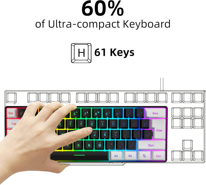 Snpurdiri 60% Teclado para videojuegos con cable, pequeño teclado p...