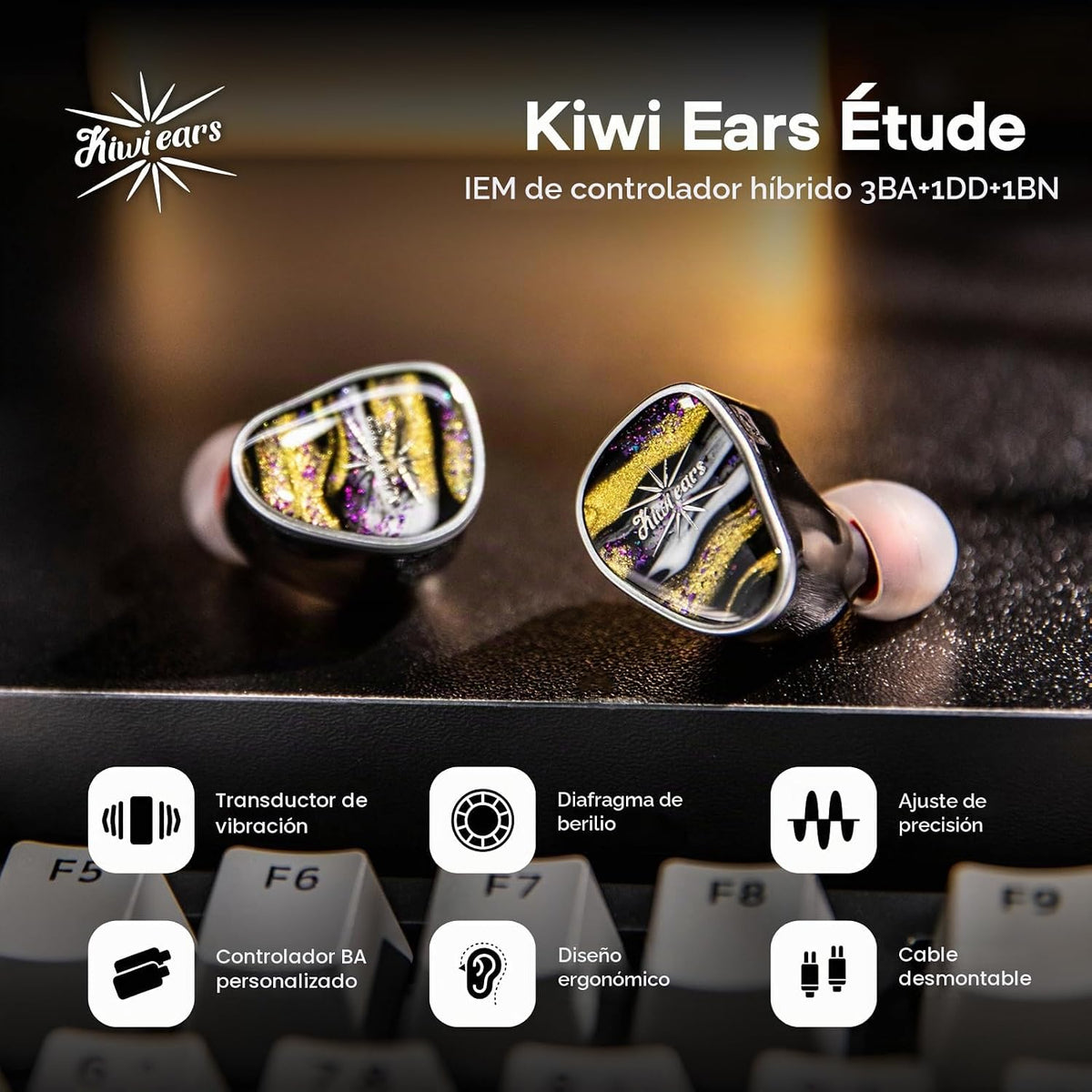 Linsoul Kiwi Ears Étude 3BA+1DD+1BN Auriculares Intrauditivos Monitor IEMs Híbridos