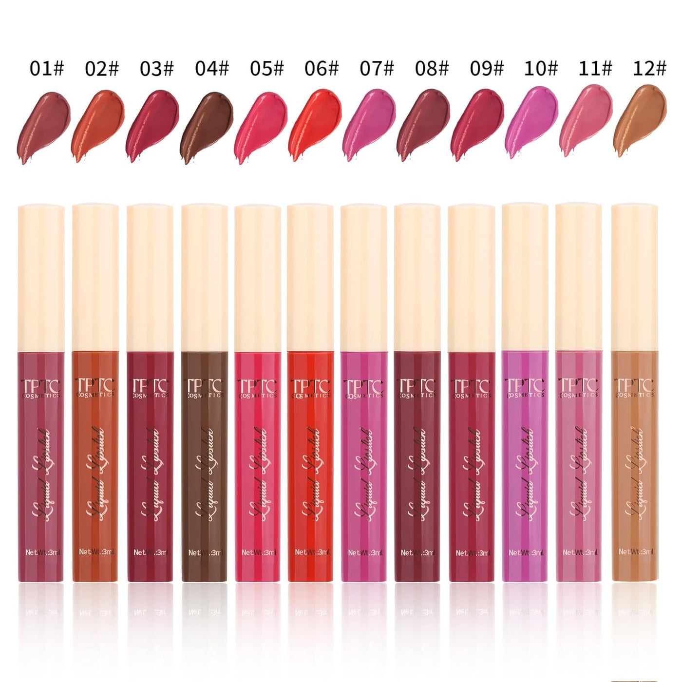 12 Colors Liquid Lipstick Set, Long Lasting Smudge Proof, High Pigm...