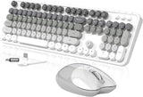 Teclado y ratón inalámbricos cremosos, MOFII 104 teclas redondas de...