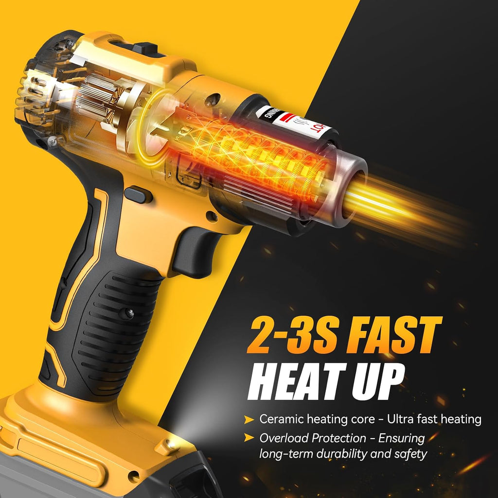 Pistola de calor inalámbrica compatible con batería Dewalt de 20 V (solo