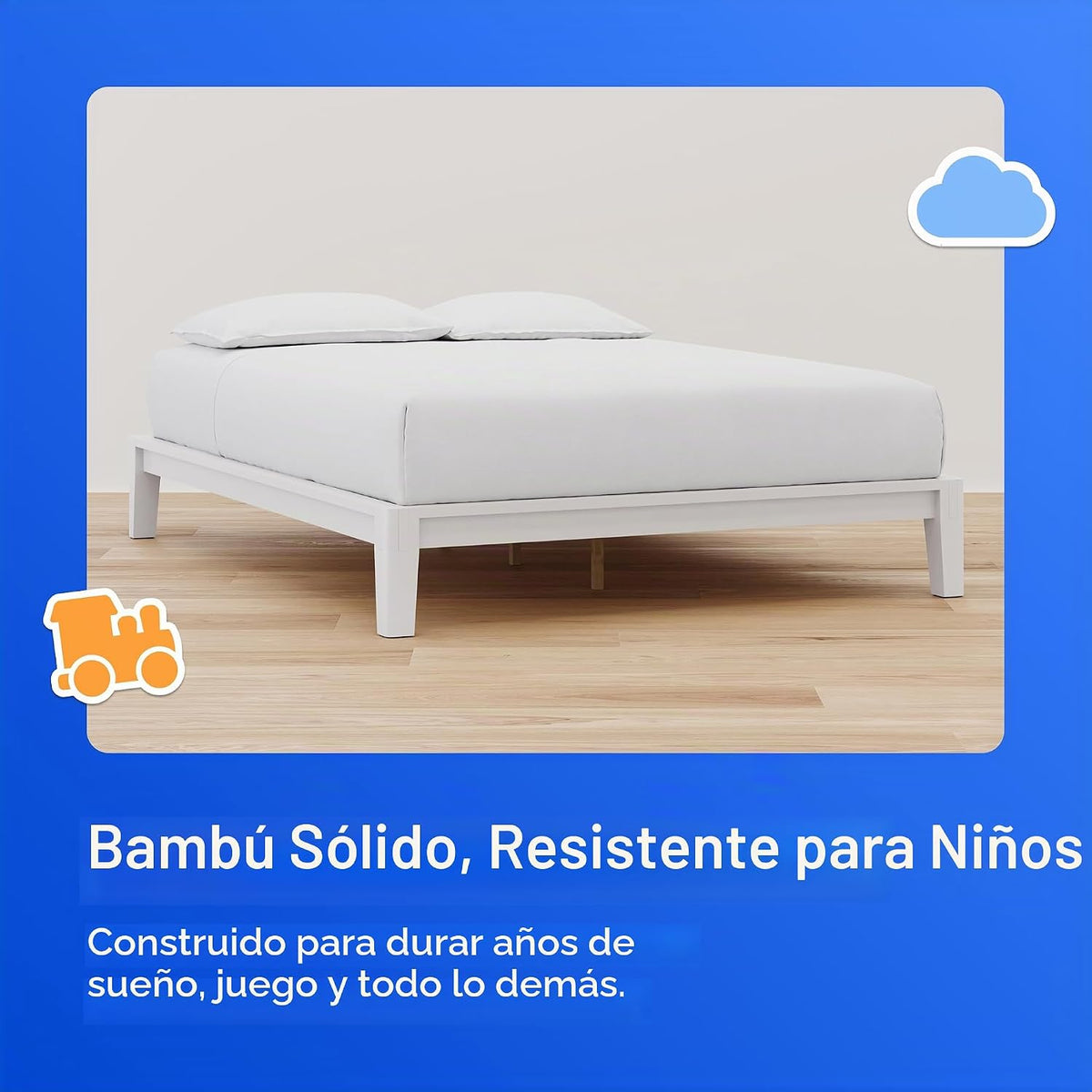 Nectar - Marco de cama de bambú para niños, individual, blanco, 12 pulgadas de altura, sin herramientas