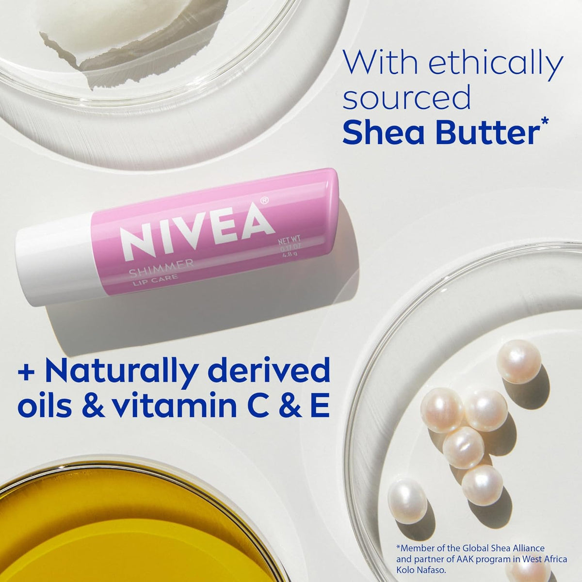 NIVEA Shimmer Lip Care, paquete de bálsamo labial brillante con man...