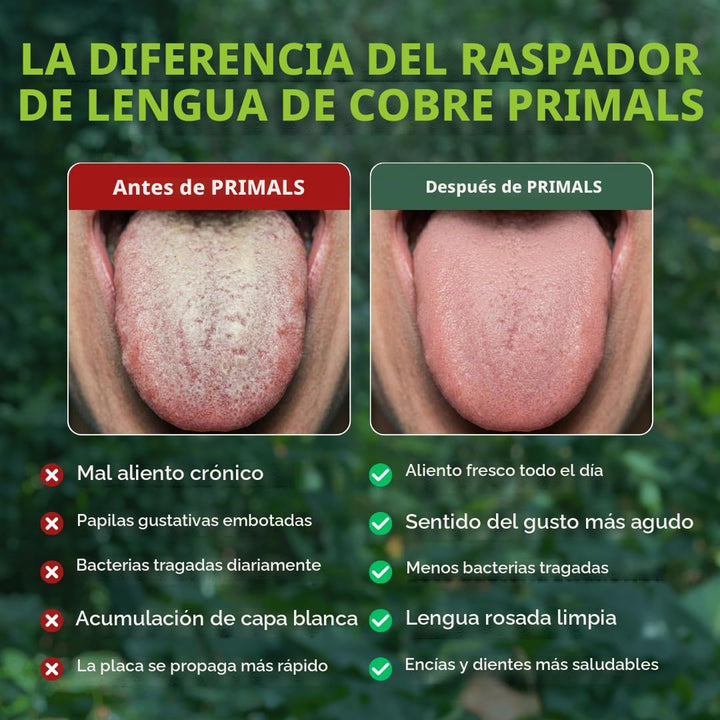 PRIMALS Raspador de lengua de cobre, aliento más fresco y salud buc...