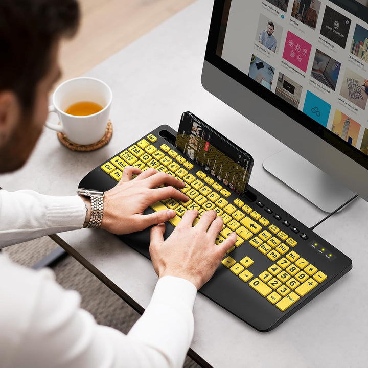 SABLUTE Teclados de computadora de letra grande, USB con cable de a...