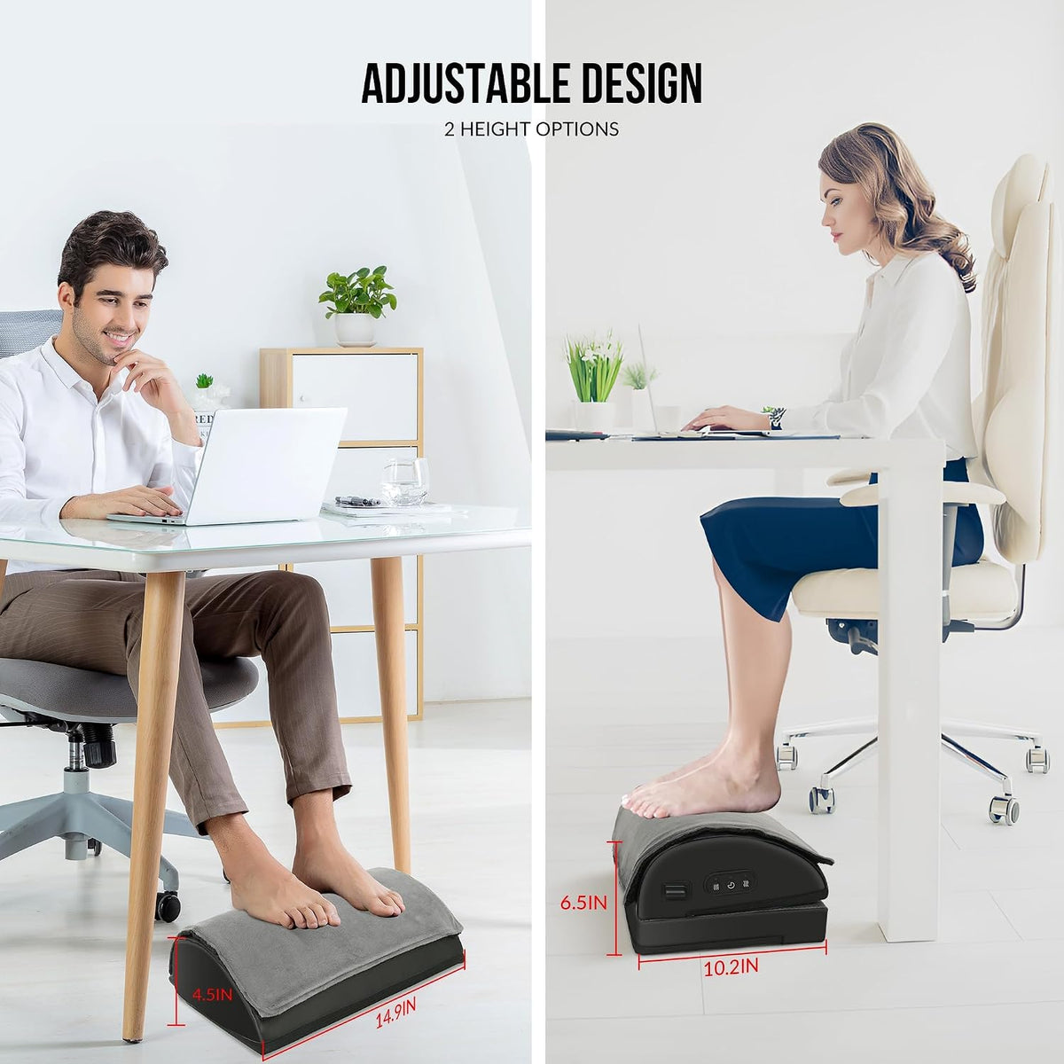 Lámpara Snailax Reposapiés Bajo el Escritorio para el Trabajo, Reposapiés Calefactado Bajo el Escritorio con Altura Ajustable de Doble Capa, Calentador de Pies con Masaje de Vibración, Reposapiés Ergonómico