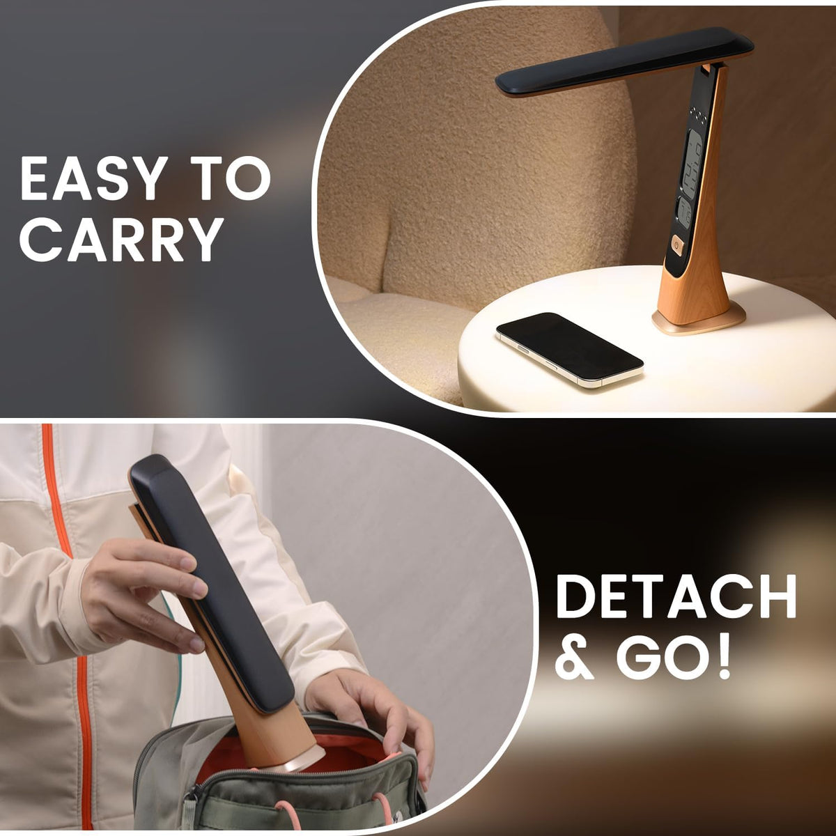 Lámpara WILIT Lámparas Recargables Lámpara de Mesa Inalámbrica, Lámpara de Escritorio Portátil Plegable - Luces LED que Funcionan con Batería con Brillo Regulable Continuamente y Pantalla de Tiempo para