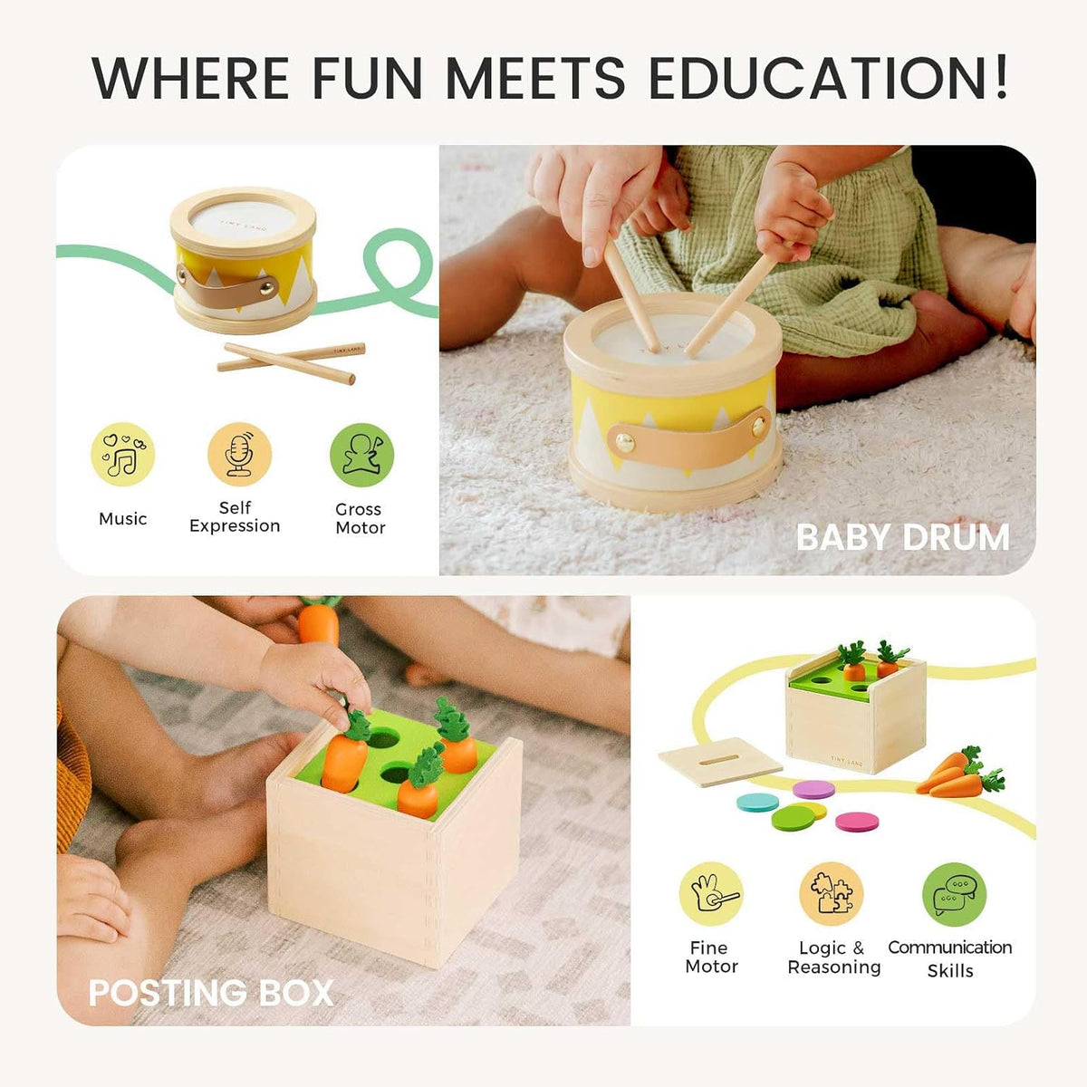 Tiny Land Montessori - Juego de juguetes para bebés de 13 a 15 meses, 7 en