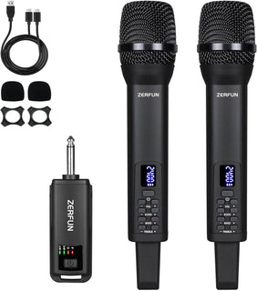 ZERFUN - Micrófonos inalámbricos recargables duales, sistema de mic...