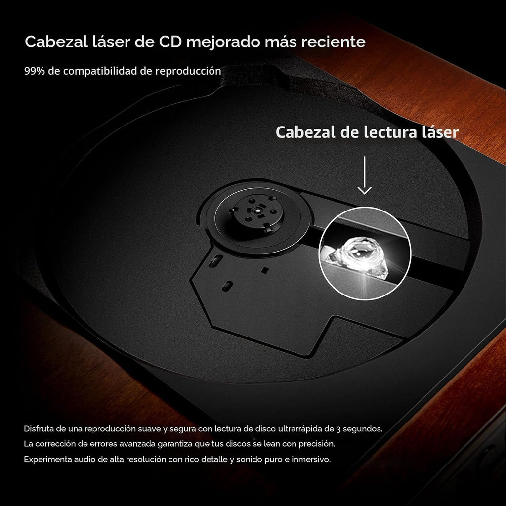 Reproductor de CD retro para el hogar con Bluetooth, altavoces