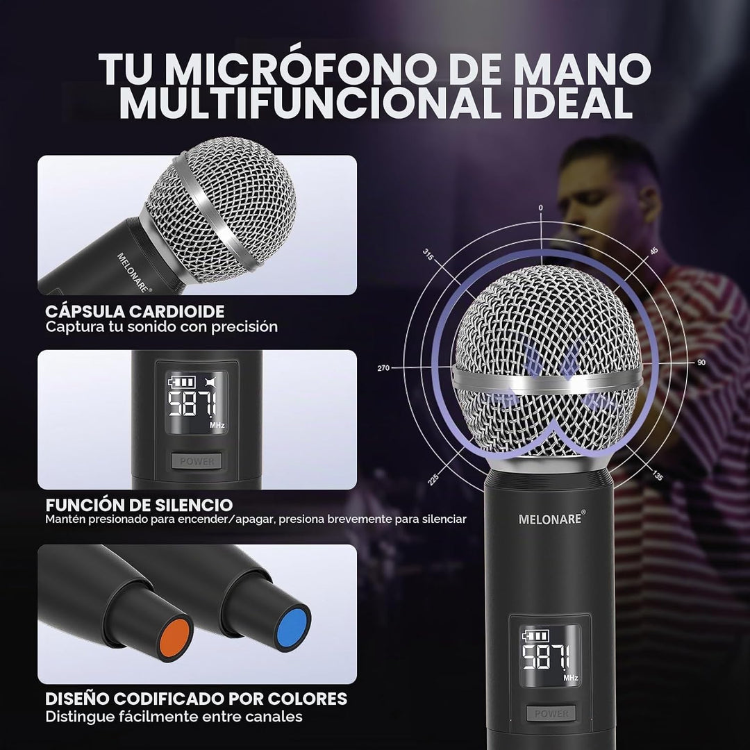 MELONARE - Sistema de micrófono inalámbrico de doble canal, juego d...