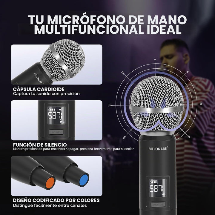 MELONARE - Sistema de micrófono inalámbrico de doble canal, juego d...