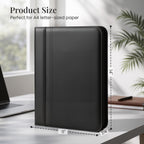 Carpeta de piel sintética con asa y calculadora solar, organizador de carpetas de 3 anillos con cremallera con bloc de notas y portapapeles, cuaderno profesional de currículum de negocios para
