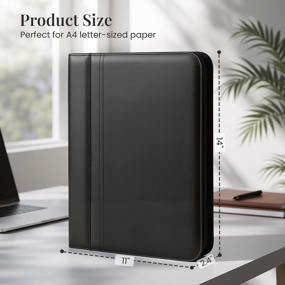 Carpeta de piel sintética con asa y calculadora solar, organizador de carpetas de 3 anillos con cremallera con bloc de notas y portapapeles, cuaderno profesional de currículum de negocios para