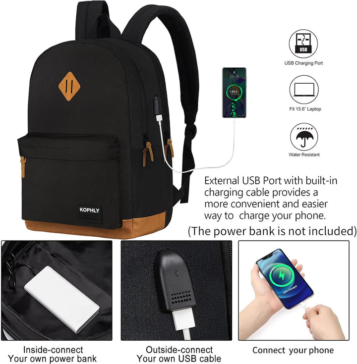 KOPHLY Mochila grande para portátil de mano para viajes, Set negro,...
