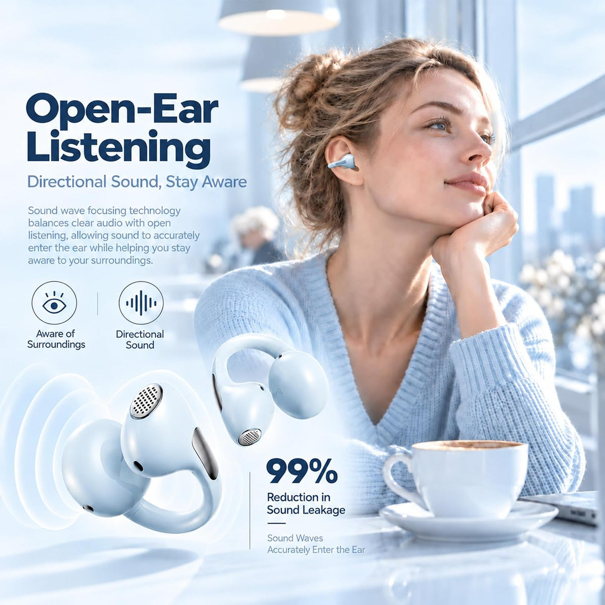 Auriculares con clip, auriculares inalámbricos de oreja abierta