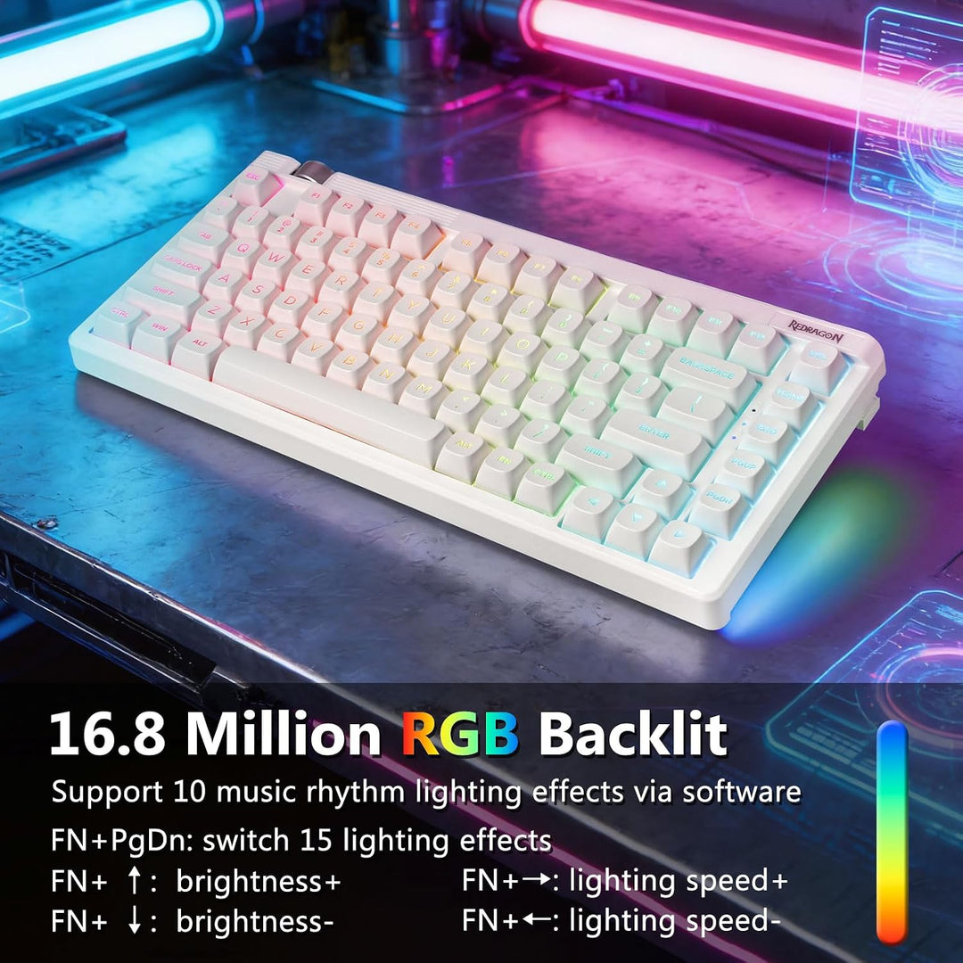 Redragon Teclado mecánico inalámbrico color crema, Bluetooth\/2.4GH...