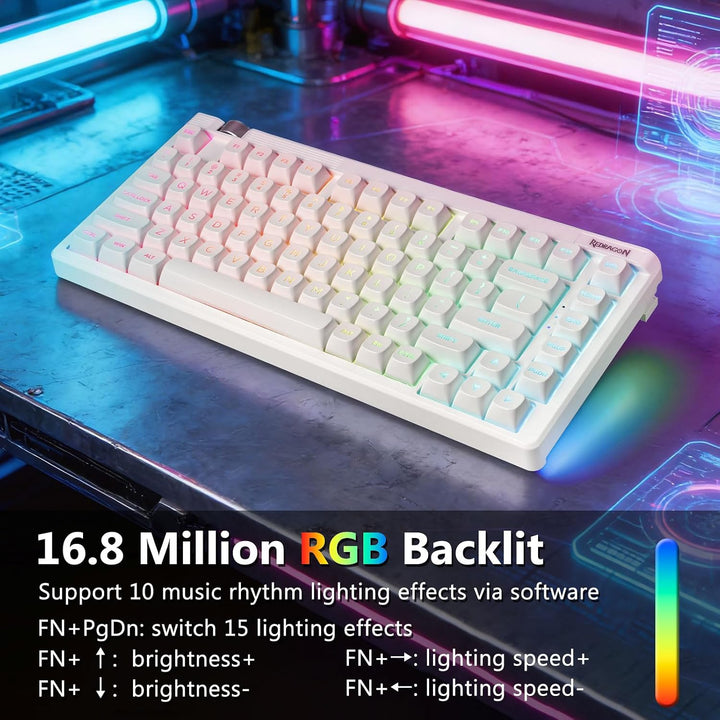 Redragon Teclado mecánico inalámbrico color crema, Bluetooth\/2.4GH...