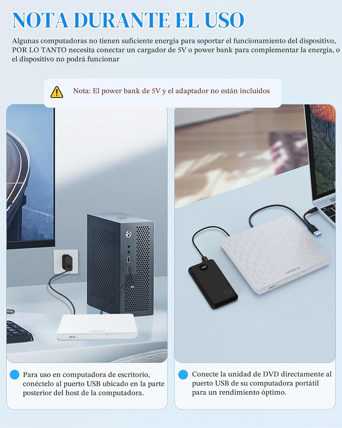 ORIGBELIE Unidad Externa de CD\/DVD para Laptop, Ultra Delgada de 1...