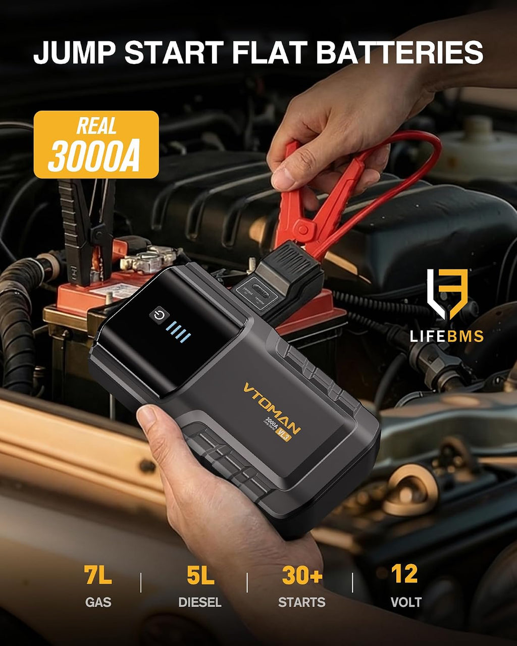 VTOMAN VL3 3000A LiFePO4 Arrancador portátil para hasta 7L de gas y 5L de