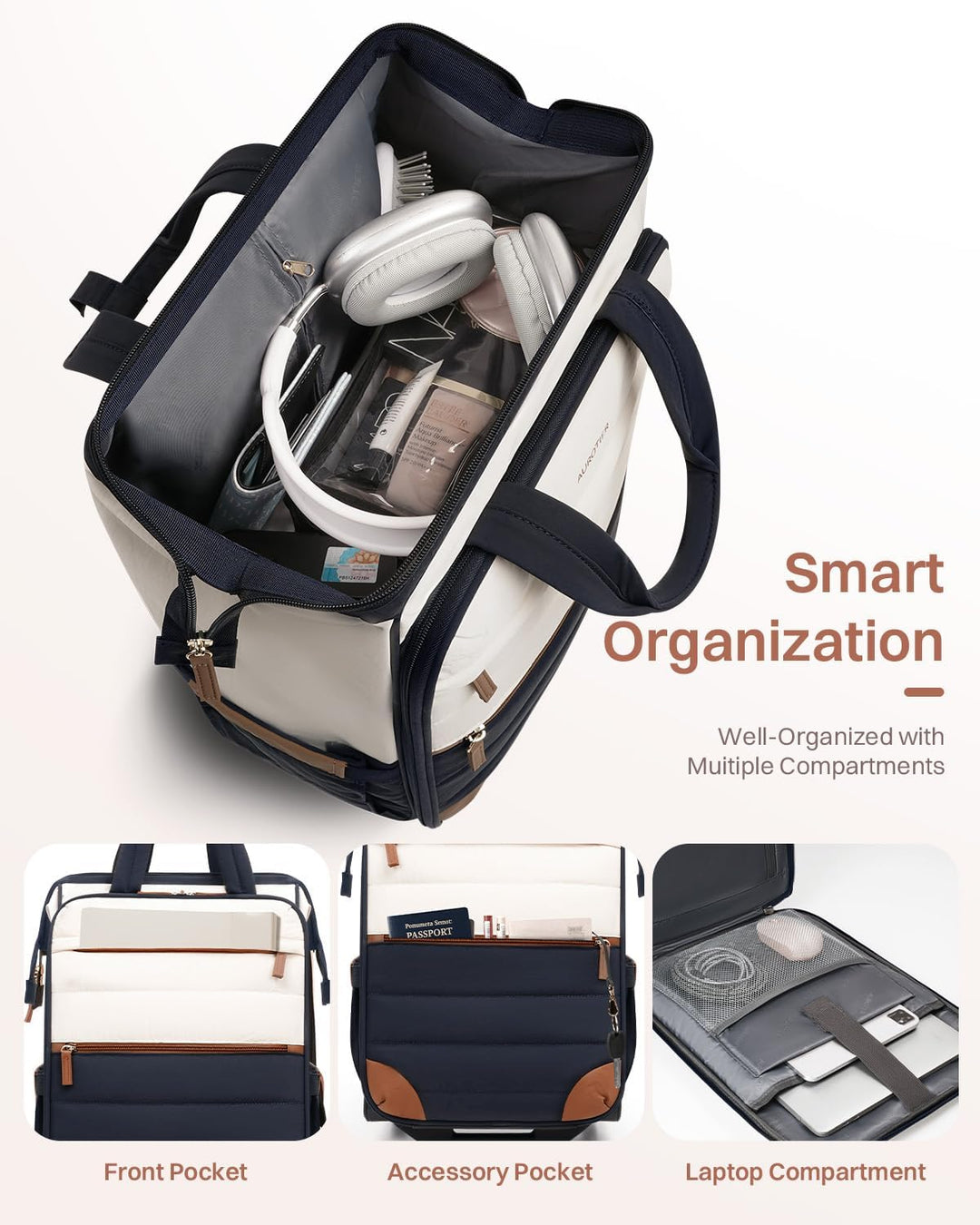 Mochila acolchada con ruedas para mujer, mochila de viaje con rueda...