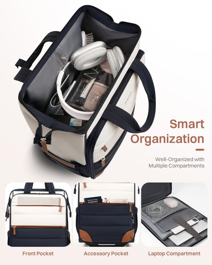 Mochila acolchada con ruedas para mujer, mochila de viaje con rueda...