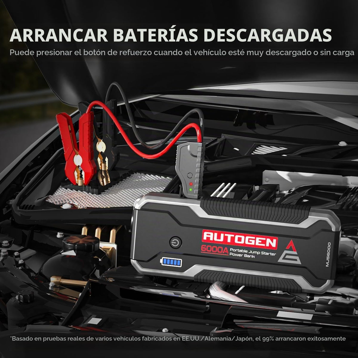 AUTOGEN - Arrancador de batería portátil de 6000 A, motor diésel de gasolina y 10.0 L, batería de arranque y caja de salto con salida de CC de 12 V y funda de EVA