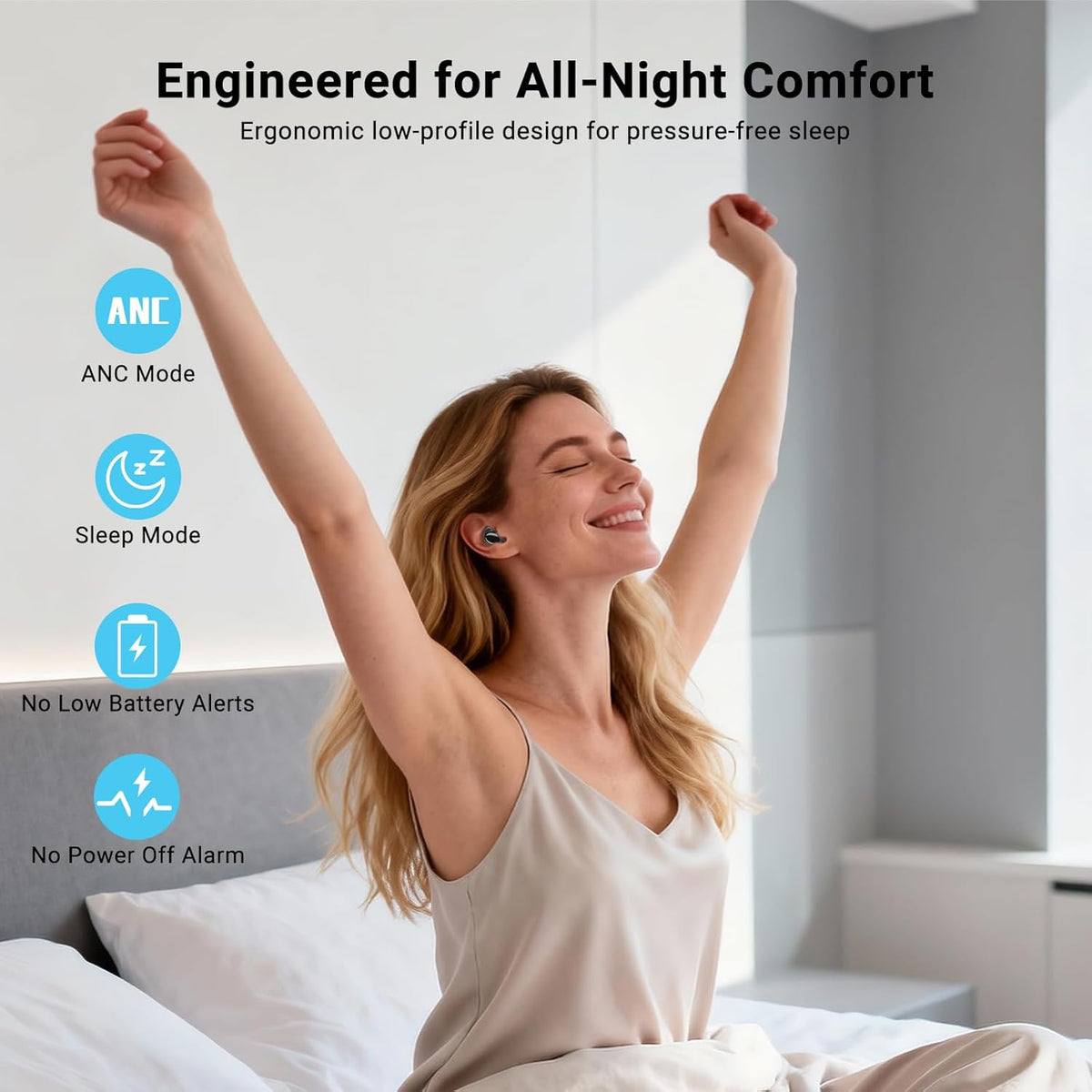 Auriculares para dormir T33, Bluetooth 6.0 con cancelación de ruido para dormir de lado, ANC hasta el 98 %, modo de sueño, tiempo de reproducción de 48 horas, auriculares pequeños