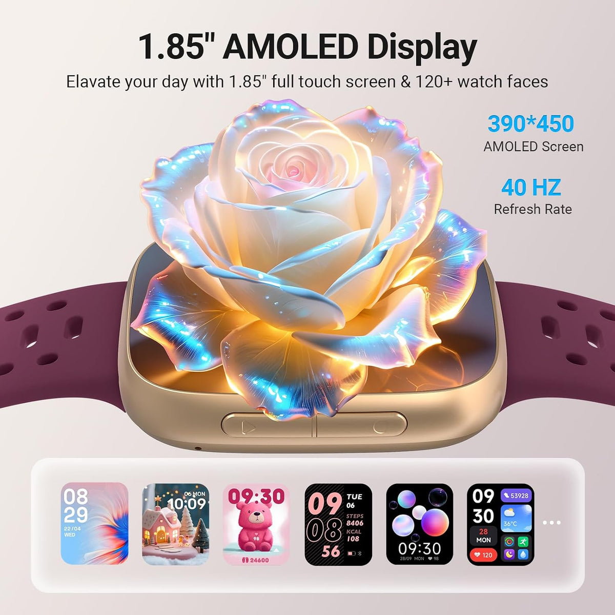 Relojes inteligentes para mujer y hombre Android iPhone, [1.85" AMOLED Pantalla] Smartwatch Rastreador de Actividad 3ATM a Prueba de Agua con Llamadas Bluetooth, Control AI, Monitor de Ritmo Cardíaco/SpO2/Sueño, Batería de 7 Días