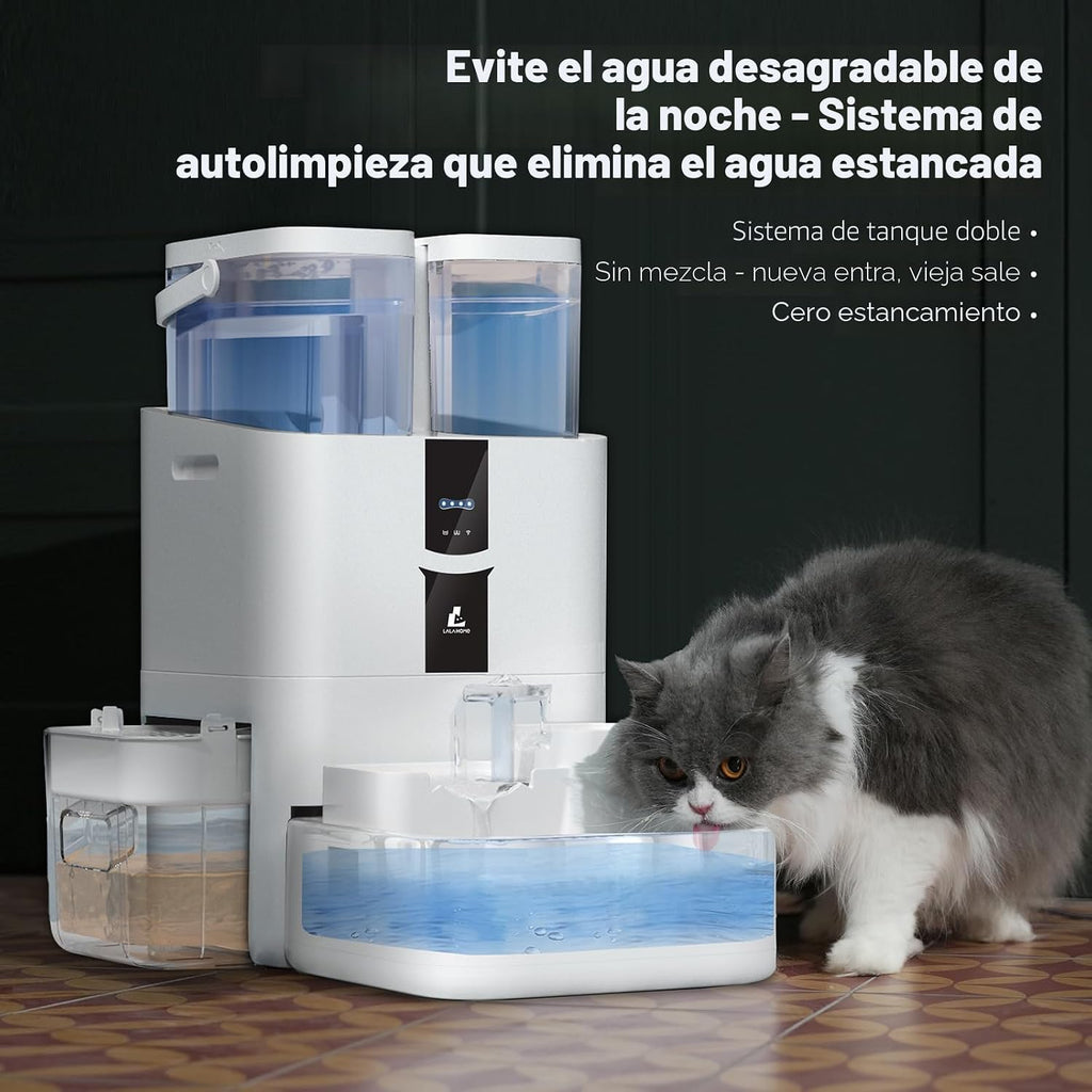Fuente automática de agua para gatos de 10 L/338 onzas, autolenado y limpieza, dispensador de agua para mascotas con sistema de filtro para perros, 5G Wi-Fi Smart Bowl separación de aguas residuales y no es viscosa con bombas silenciosas