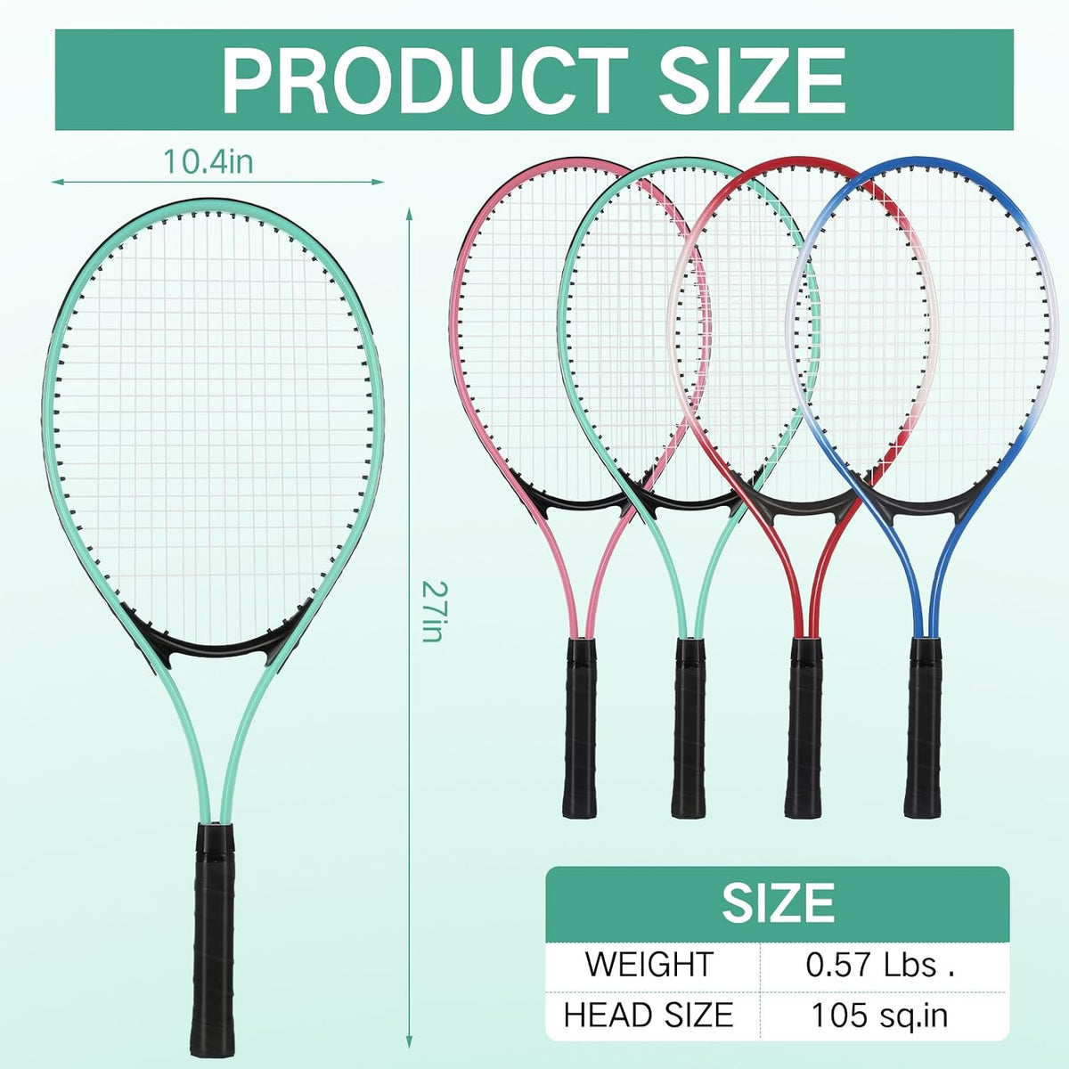 4 raquetas de tenis para adultos recreativas para 4 jugadores, raqueta de tenis ligera de 27 pulgadas con 3 pelotas de tenis para entrenar principiantes con bolsa de transporte