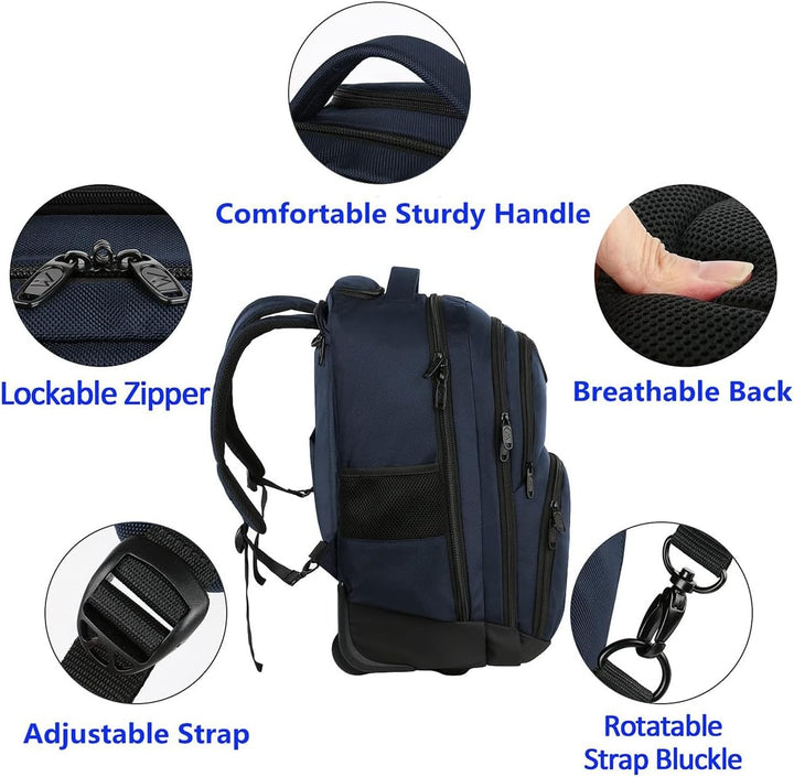 MATEIN - Mochila con ruedas, mochila rodante para laptop apta para...