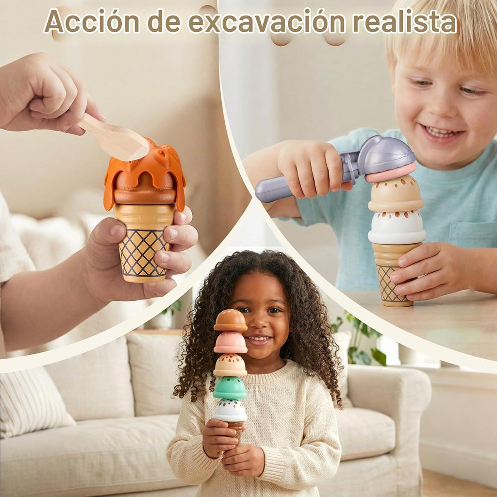 Ehome - Juguete plegable de helado para niños, juego de comida con pantalla de almacenamiento, juego de helados para niños pequeños, regalos de cumpleaños para niñas de 3 a 6 años (rosa)