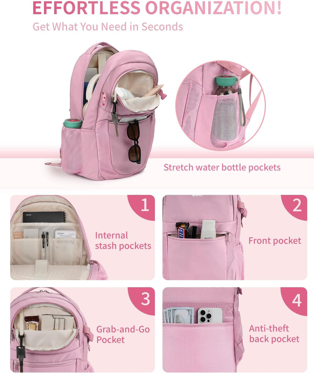 ECOHUB Mochila de viaje para mujeres, para laptop de 17.3 pulgadas,...