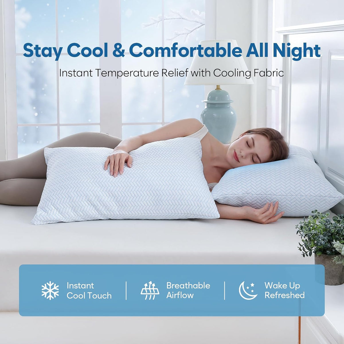 DOWNCOOL Juego de 2 almohadas refrescantes tamaño Queen, almohadas de