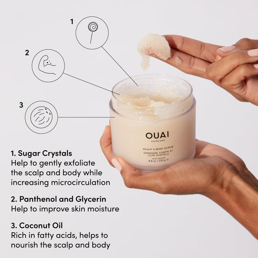 OUAI Melrose Place - Exfoliante corporal con mezcla de azúcar y ace...