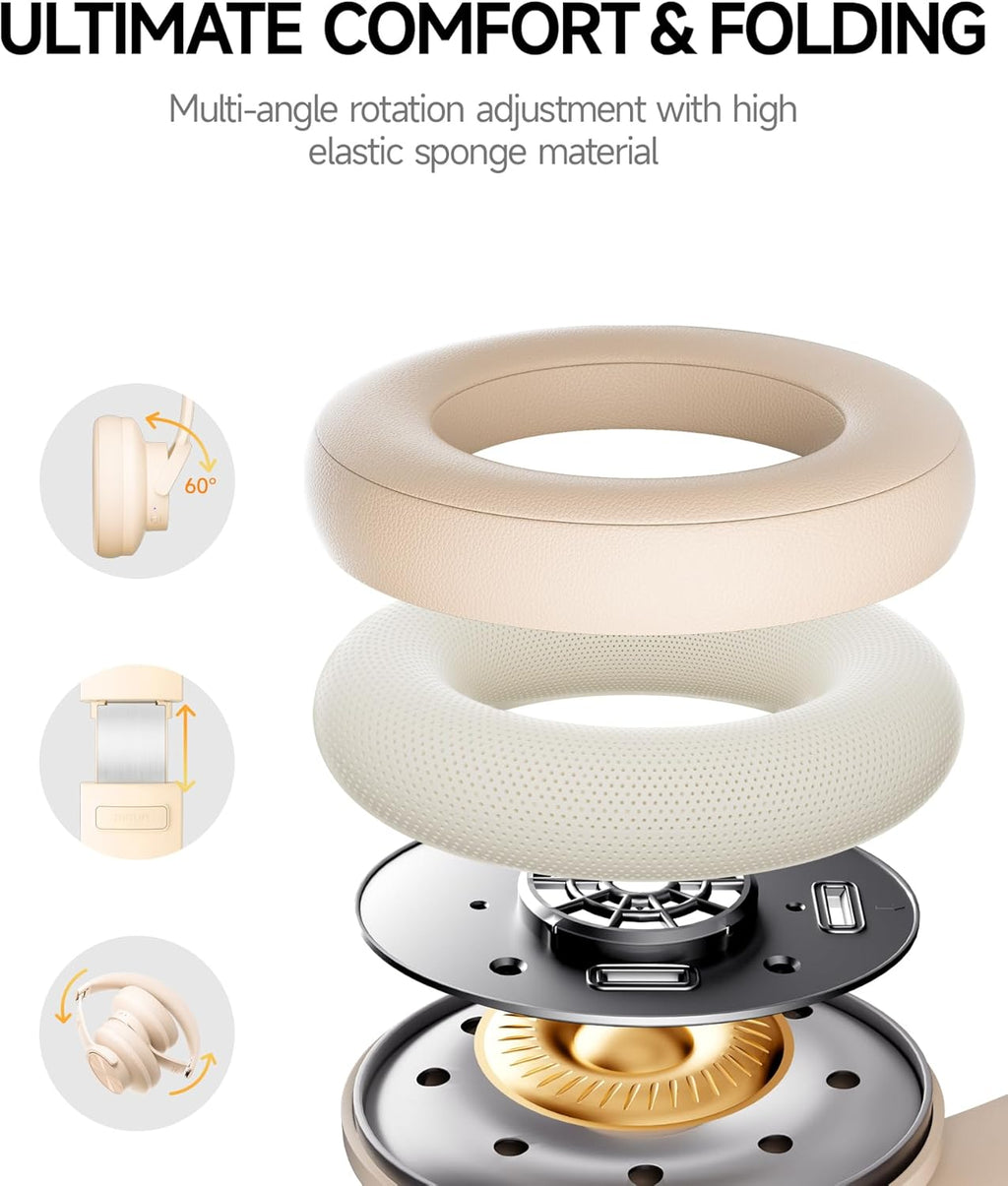 Picun Auriculares Bluetooth inalámbricos B8, tiempo de reproducción, Caqui Blanco