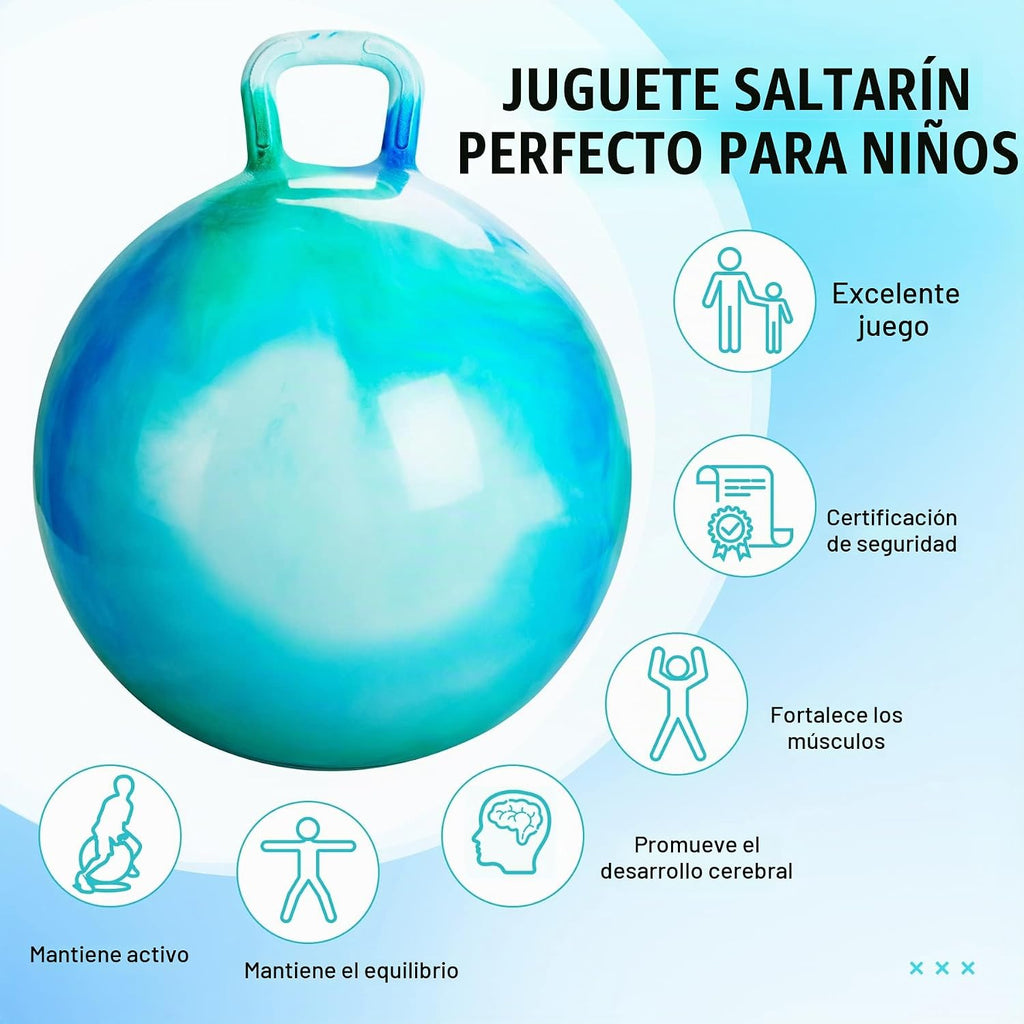 INPODAK Pelota Saltarina de 18 Pulgadas con Asas para Niños, Juguetes de Salto Hippity Hop para Niños y Niñas de 3 a 6 Años con Bomba y Caja de Regalo, Gran Regalo para Cumpleaños y Vacaciones