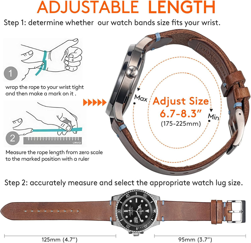 hemsut h Horween - Correas de reloj de cuero para hombre, correa de cuero de liberación rápida para reloj, envoltura de repuesto de 0.71 pulgadas, 0.78 pulgadas, 0.86 pulgadas