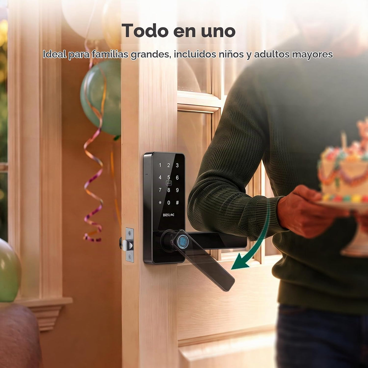 DESLOC Cerradura de manija inteligente con teclado, perilla de huellas
