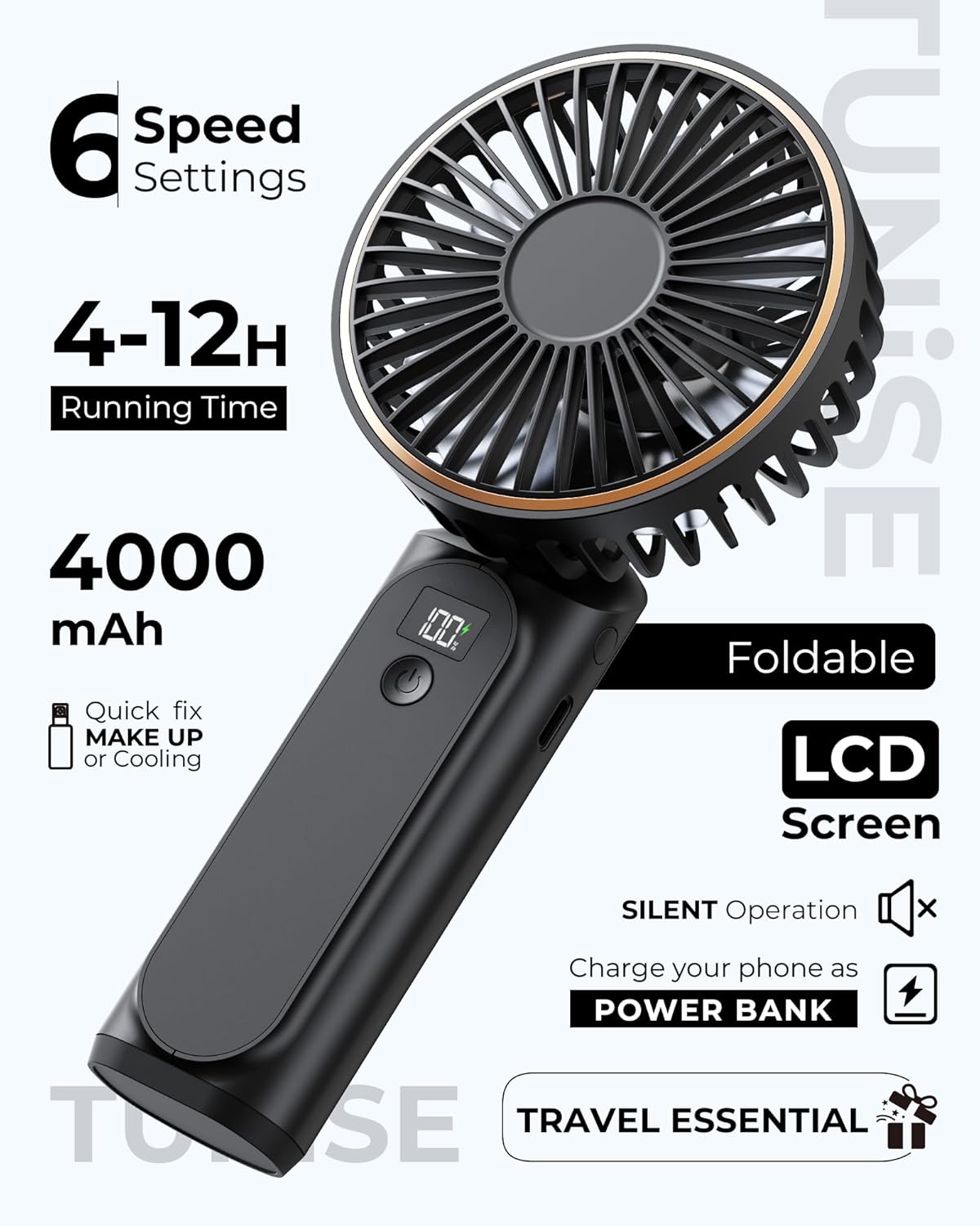 TUNISE Ventilador de Mano Portátil Recargable, Ventilador Portátil...