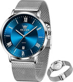 OLEVS Relojes de oro para hombre, analógico, de cuarzo, para negocios, de vestir, día fecha, acero inoxidable, clásico, de lujo, luminoso, impermeable, casual, relojes de pulsera masculinos