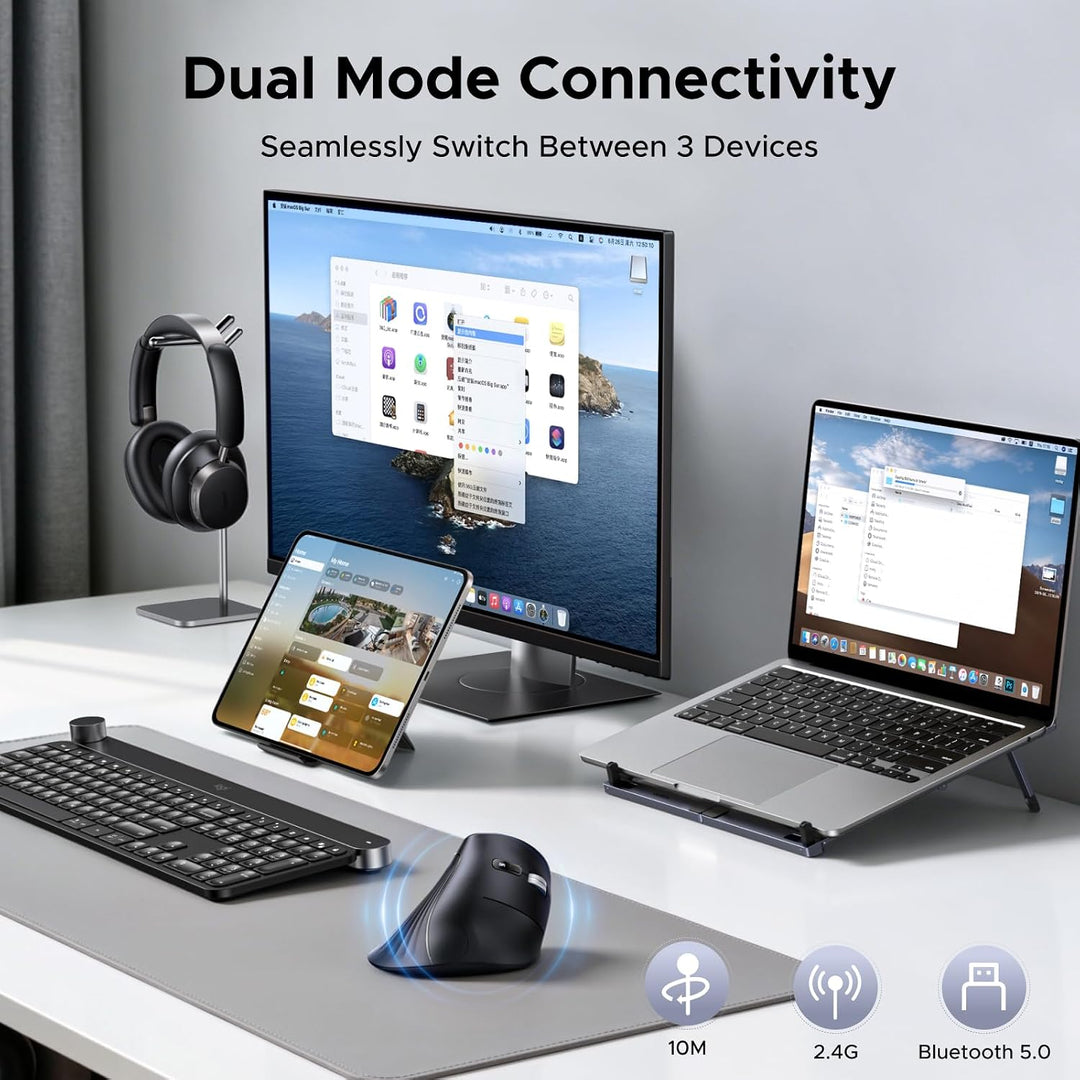 UGREEN Ratón inalámbrico vertical (Bluetooth 5.0+2.4G) ergonómico c...