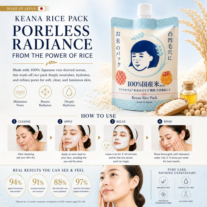 Keana Mascarilla facial de arroz japonés, mascarilla hidratante par...