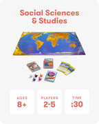 SimplyFun Let's Jet World Geography - Juego de mesa educativo para niños a partir de 8 años, juego de viaje mundial con mapa, tarjetas y peones de jet