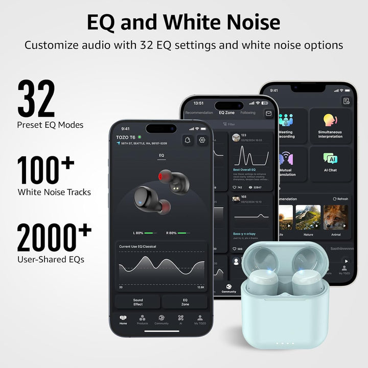 TOZO Auriculares inalámbricos T6, auriculares Bluetooth 5.3, sonido...
